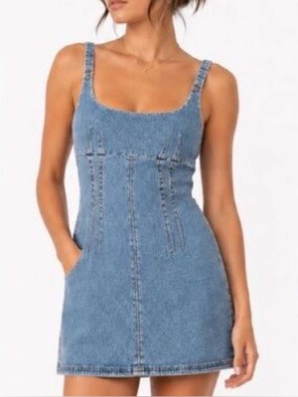 Urban Outfitters BDG Seamed Denim Corset Mini Dress Adjustable Straps Size Small